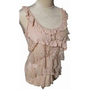 Eyeshadow Powder pink top blouse lace ruffles sleeveless M-L ( tag is cut off)